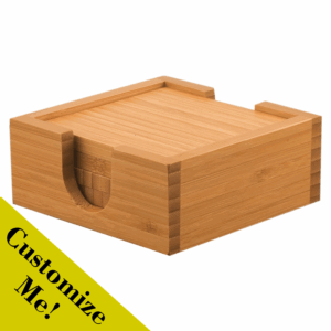 4"x4" Bamboo Coasters - Set of 4 with Coaster Caddy